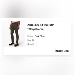 ABC Slim Fit Pant 34” *Warpstreme